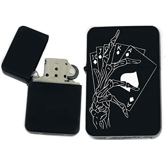 Gambling, Casino, Slot Machine, Skull, Four Aces Cards, Collection Gifts Infinity Black Matt Windproof Lighters! (CD-28)