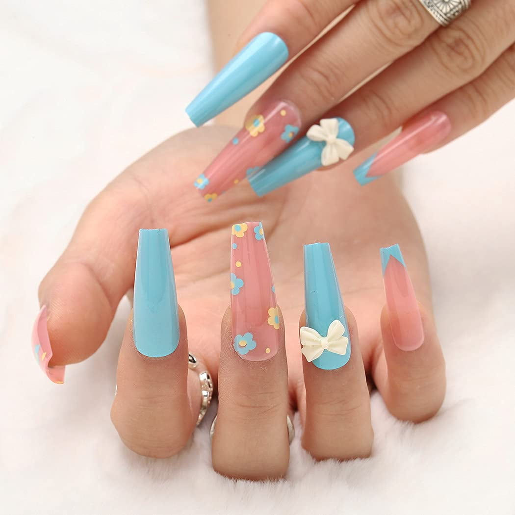 Dropship 24Pcs Ballet Full Cover Fake Nails Flower Butterfly Design With  Rhinestones False Nails Wearable Press On Nails Manicure Tips to Sell  Online at a Lower Price
