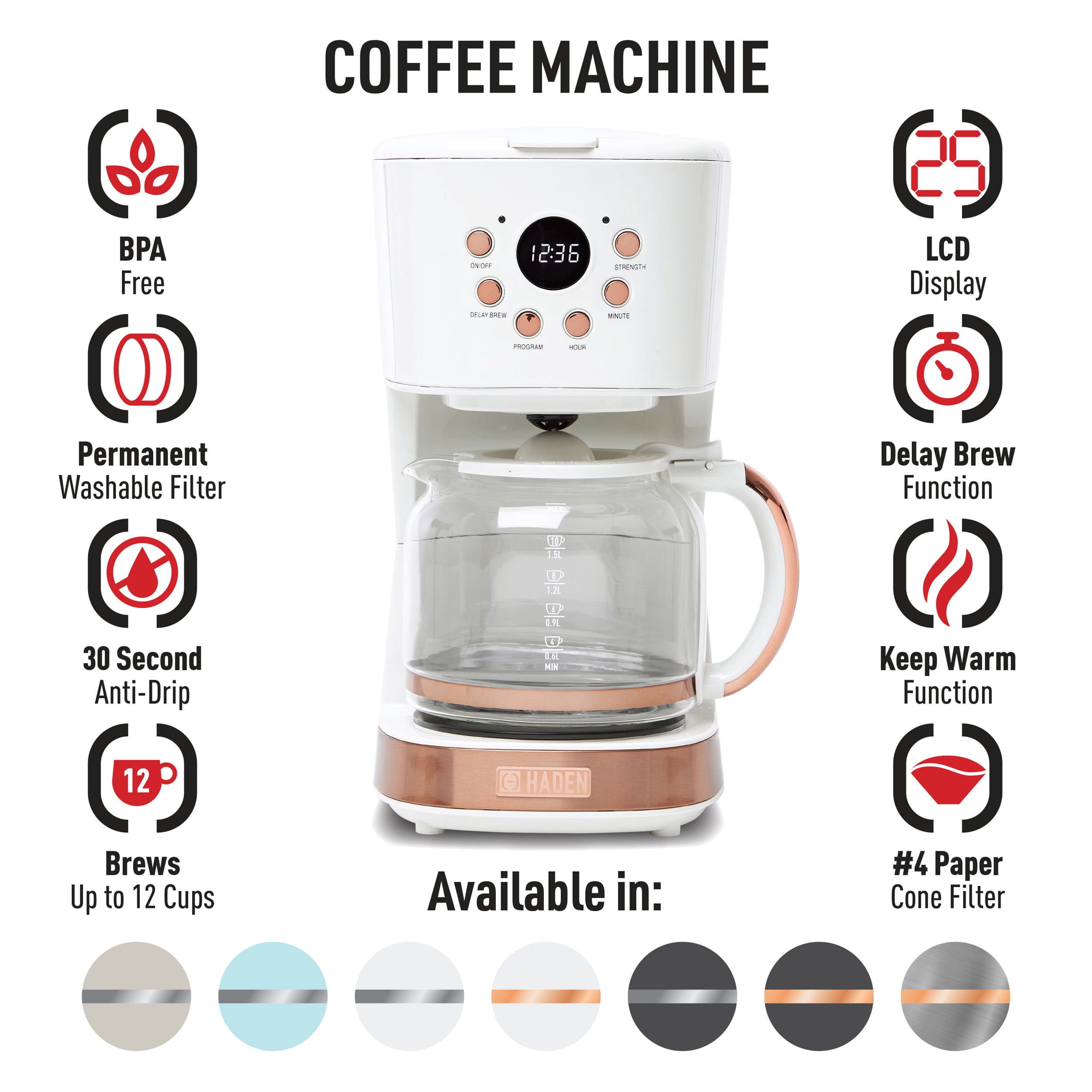 Haden Heritage 12-Cup Programmable Coffee Maker with Strength Control and  Timer Ivory 75061 - Best Buy