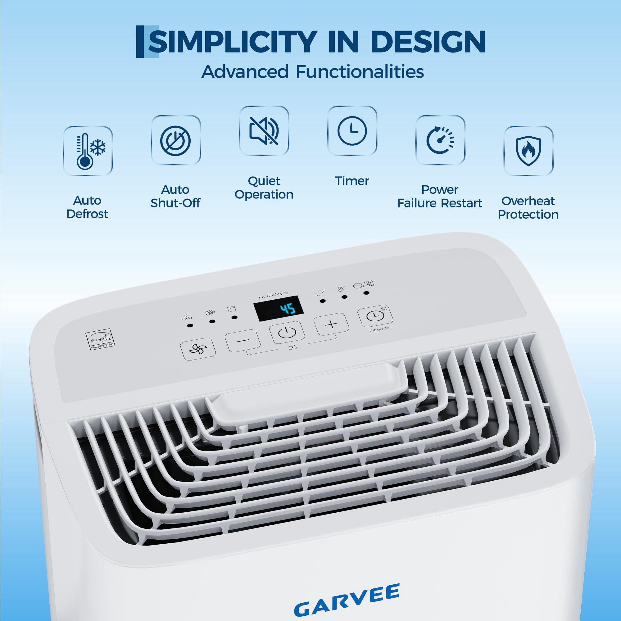 Garvee 22 Pint Dehumidifier with Drain Hose and 1.45 Gal Water Tank for Homes up to 3000 Sq.ft, White