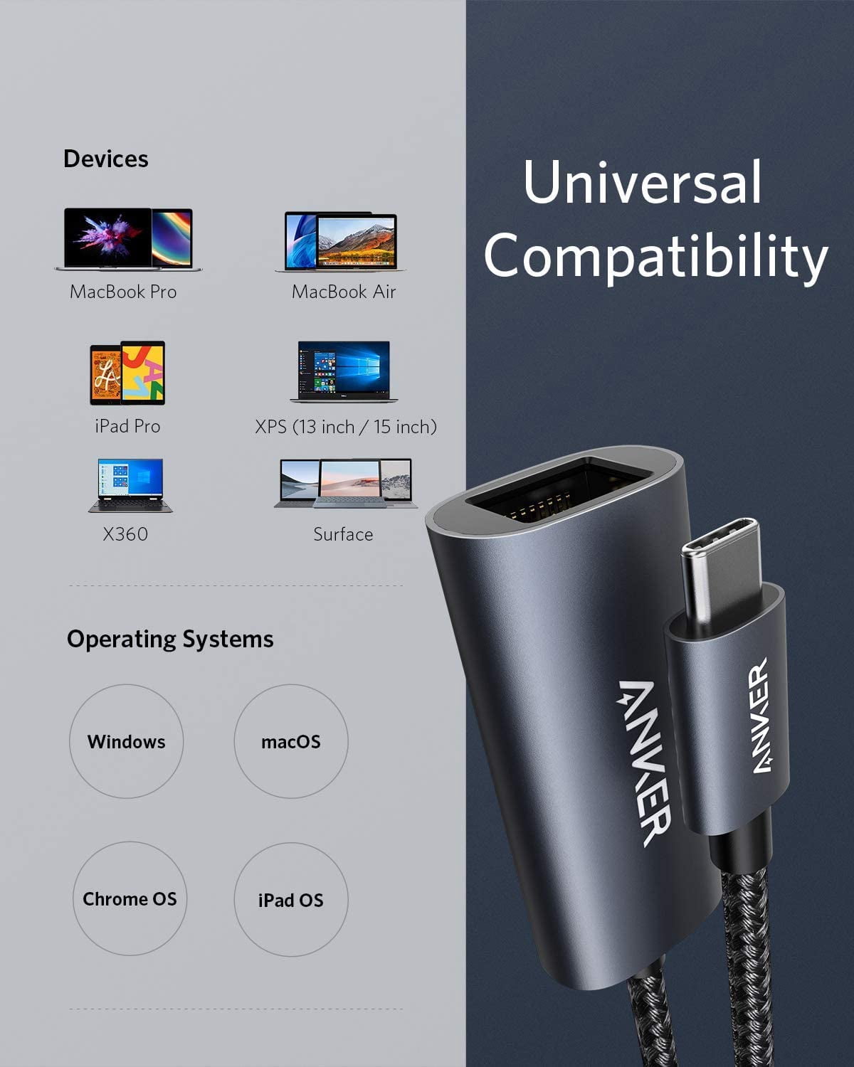 Anker USB C 3.0 to Ethernet Adapter, Portable 1-Gigabit Network Hub