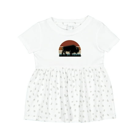 

Inktastic Buffalo Retro Sunset Bison Girls Baby Dress