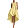 thumbnail image 2 of Smsaxvxz Summer Dresses for Women Fashion Solid Crew Neck Sleeveless Flowy Hem Casual Loose Beach Vacation Sundress Yellow M, 2 of 6