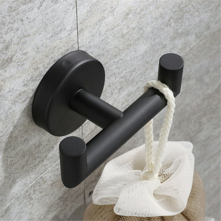 1 Pack Towel Hooks for Bathroom Matte Black Wall Mount Robe Hook Double  Towel Hook Towel Holder for Kitchen Bathroom Hallway Toilet Pool for  Hanging
