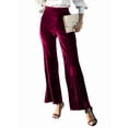 thumbnail image 3 of Women'S Velvet Elastic Waist Flare Leg Palazzo Long Pants Trousers Bell Bottom Casual Streetwear Trousers Wine Red M, 3 of 9