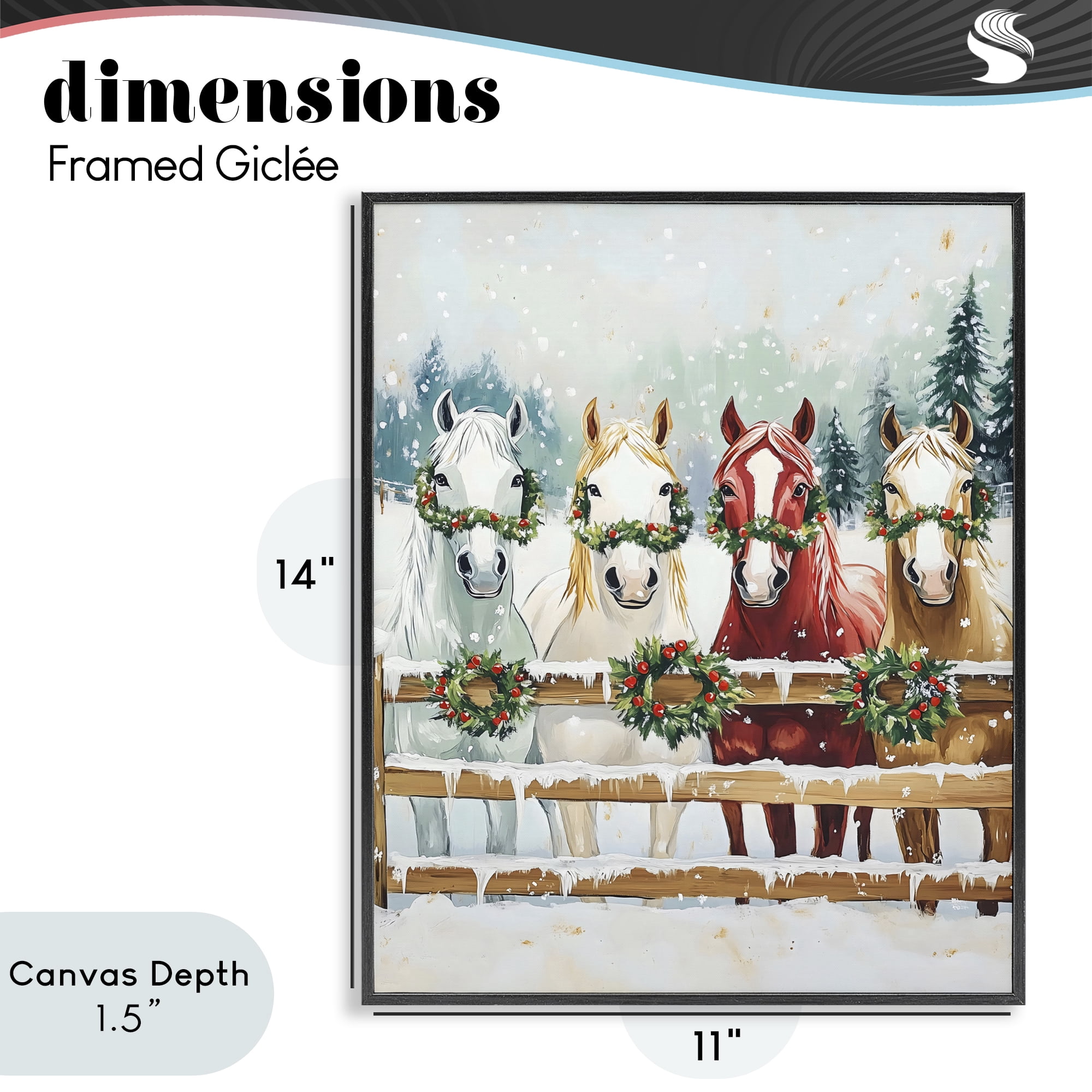 Stupell Industries Christmas Horses with Holly Wreaths Black Framed Giclee Art, design by The Prints Vibe
