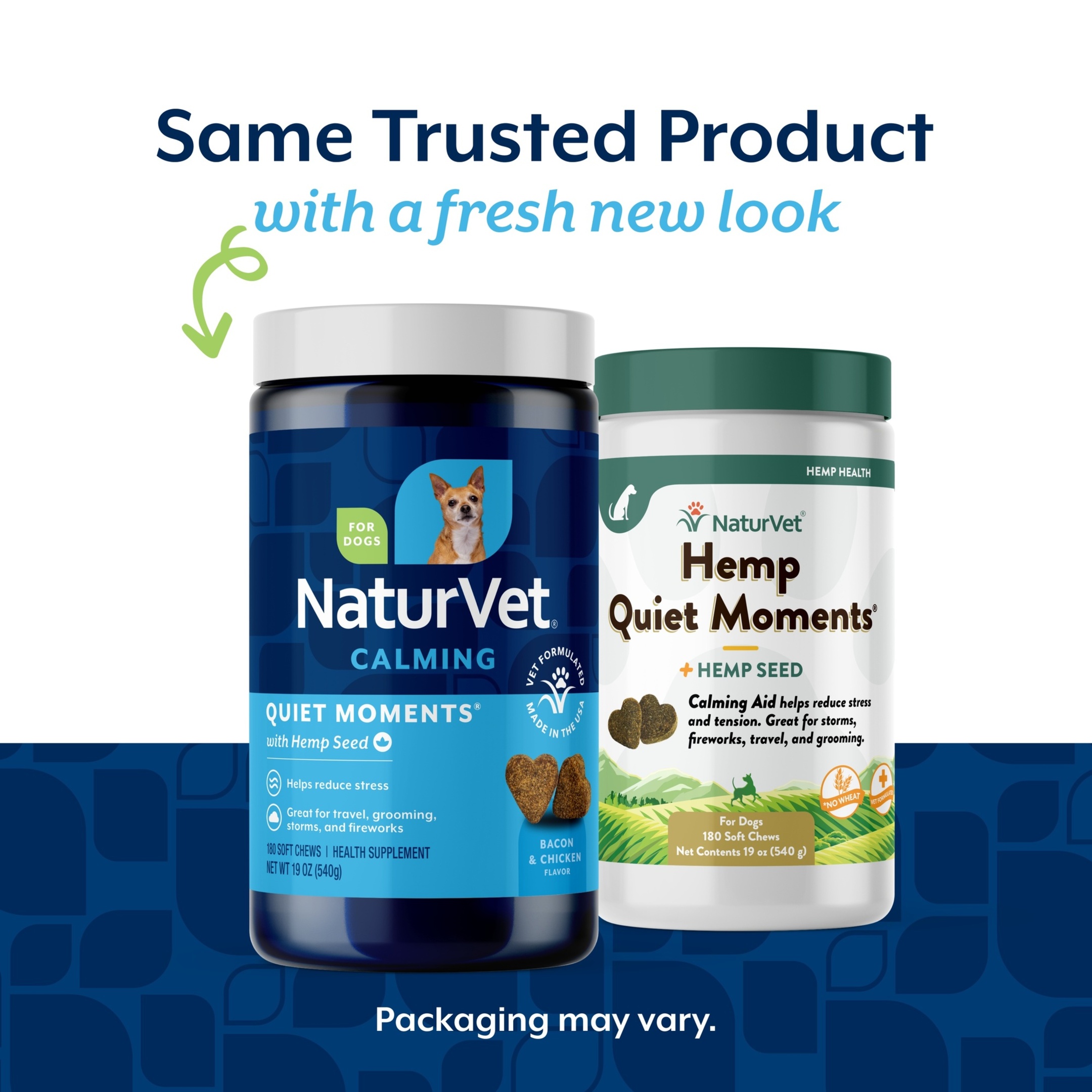 NaturVet Quiet Moments with Hemp Seed Calming Supplements for Dogs, Bacon and Chicken Flavor, 180 Count