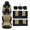 thumbnail image 1 of Kit universal de 9 fundas para asientos de coche, lavables, protectores para asientos interiores de coche, patrón de mariposa, color beige, 1 of 7