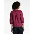 thumbnail image 4 of Time and Tru Women's Cotton Button Front Blouse with ¾ Length Sleeves, Sizes XS-XXXL, 4 of 6