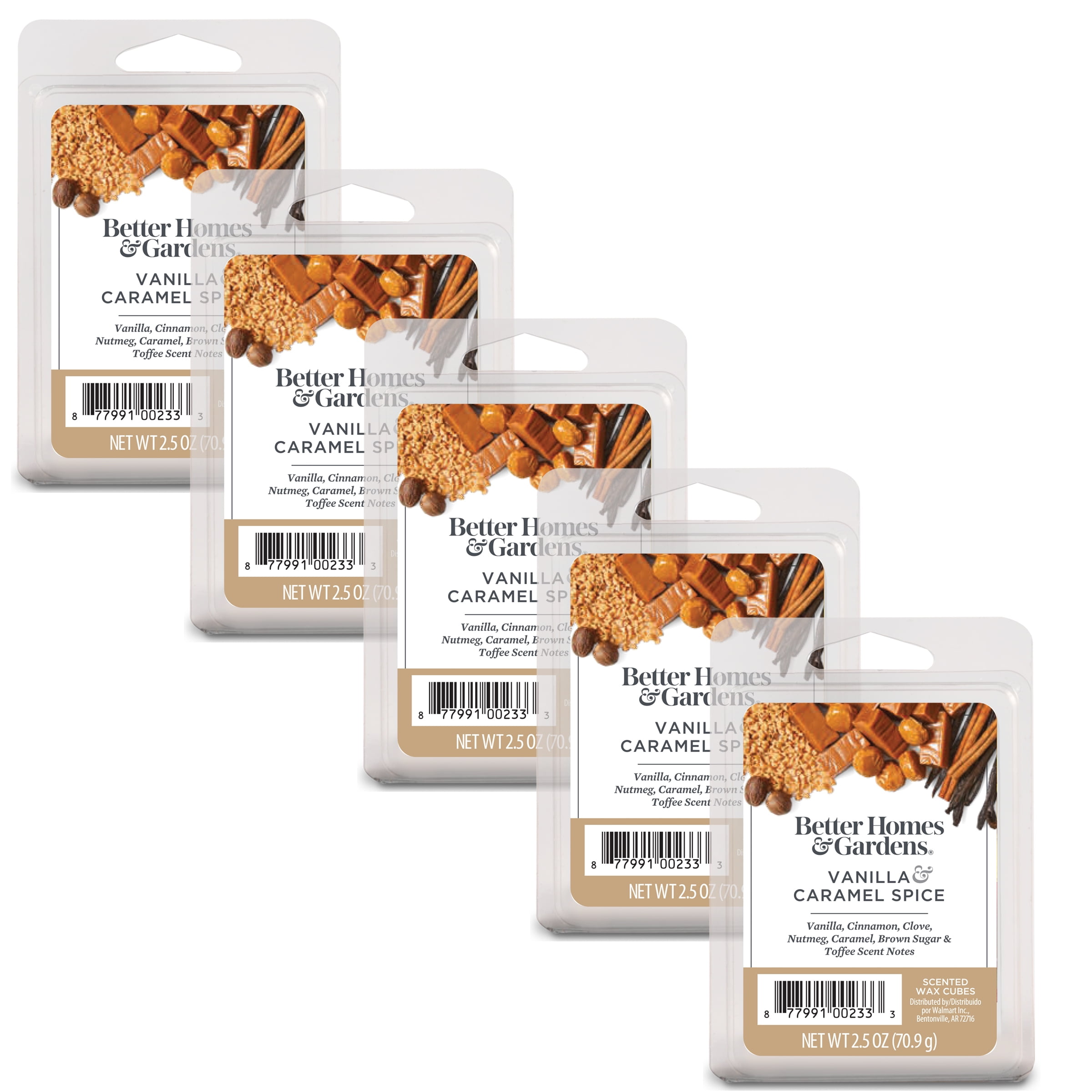 (5 pack) Better Homes & Gardens Vanilla Caramel Spice Scented Wax Melts 2.5 oz 5-Pack