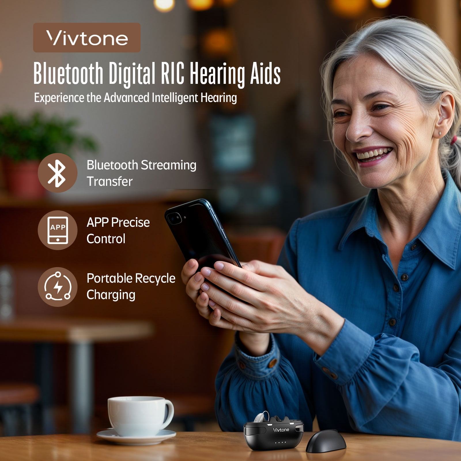 Vivtone Xpure Advanced Bluetooth Hearing Aids, Rechargeable OTC for Seniors Adults, with APP Control, Auto On/Off