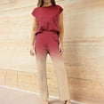 thumbnail image 4 of FAIWAD Women's Summer 2 Piece Outfits Cap Sleeve Slit Cropped Top and Wide Leg Pants Lounge Tracksuit, 4 of 4