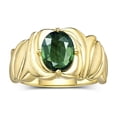 thumbnail image 1 of RYLOS Rings for Women 14K Gold Plated Silver Ring Solitaire 9X7MM Oval Gemstone with Satin Finish Band Green Sapphire Jewelry Size 5, 1 of 7