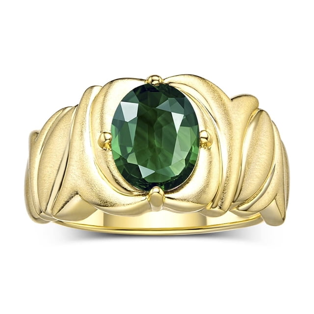 RYLOS Rings for Women 14K Gold Plated Silver Ring Solitaire 9X7MM Oval Gemstone with Satin Finish Band Green Sapphire Jewelry Size 5