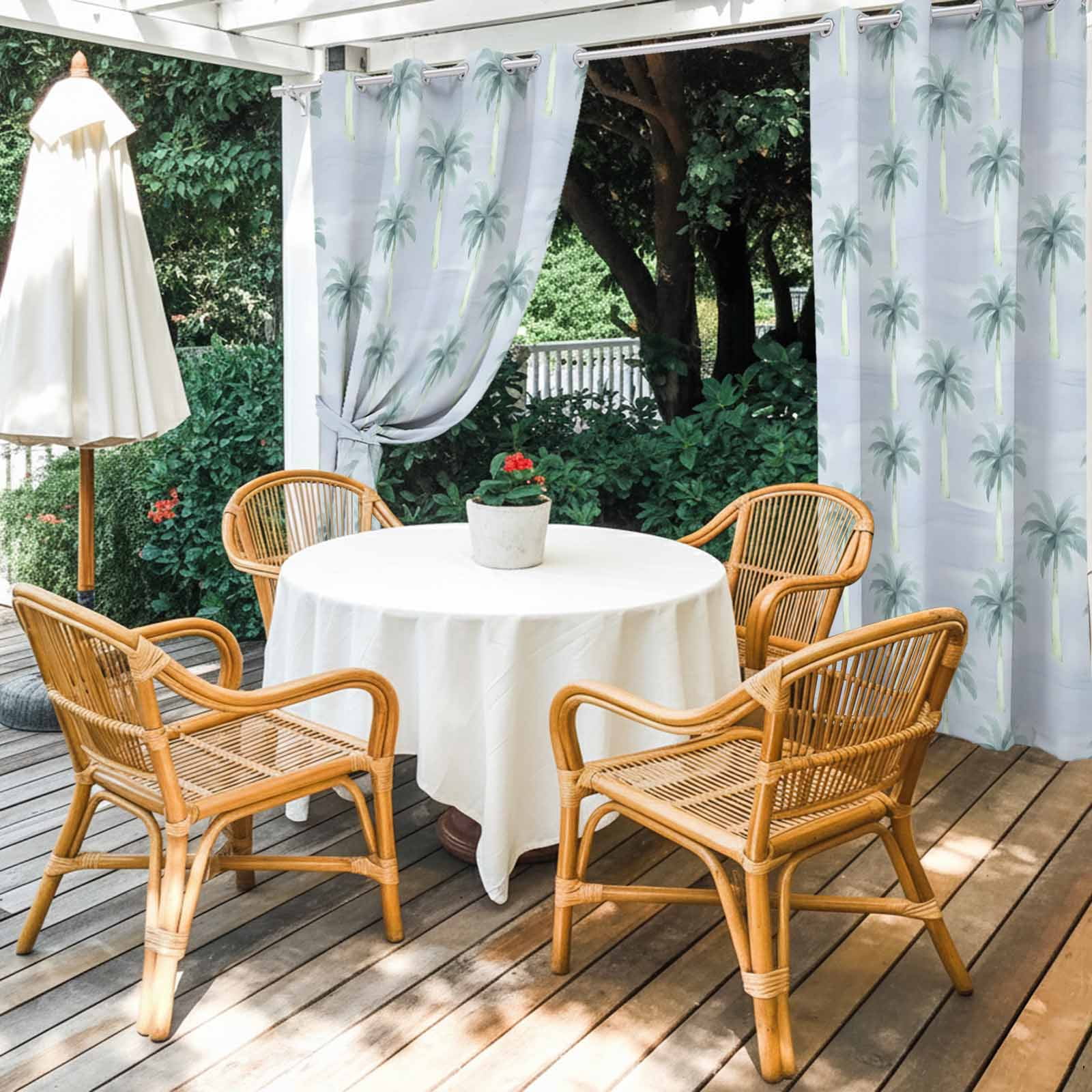 Palm Trees Outdoor Curtains for Patio, Summer Watercolor Tropical Tree Grey Blue Sunshade Privacy Drapes Grommet Waterproof Outside Curtains for Porch/Cabana/Balcony 54"x 108", 1 Panel