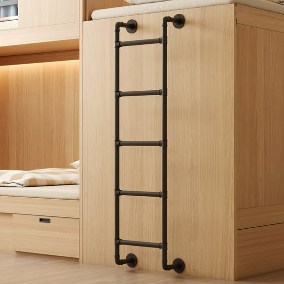 Heavy-Duty 5-Rung Wall-Mounted Metal Step Ladder, 355LB Capacity Matte Black Finish, Space-Saving for Basement Window Well Egress Fire Emergency Escape Attic Access Bunk Bed Climbing