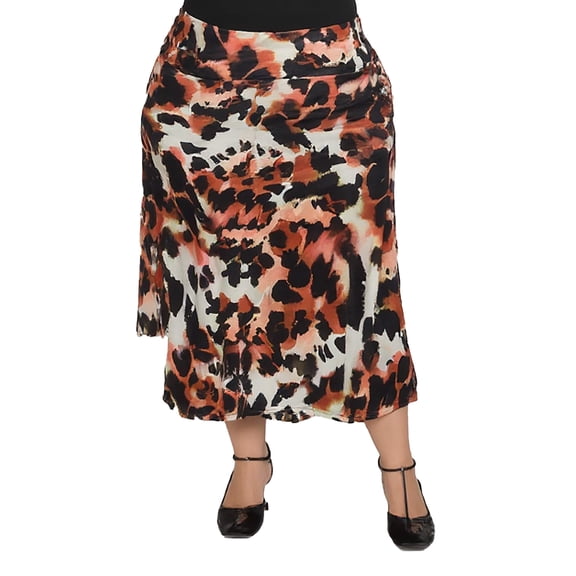 Plus Size Animal Elastic Waist A Line Maxi Skirt