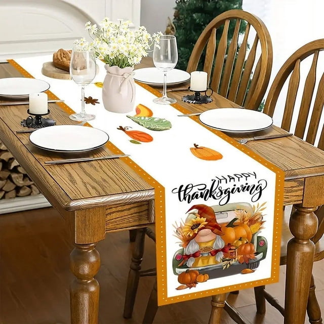 Fiudx Bandera de Mesa de Acción de Gracias, Diseño Bordado de Calabaza, Tela de Lino con Borlas, Elegante Decoración para Sala de Estar, Multiusos, Lavable a Máquina, Tamaño 183 X 33 Cm