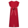 thumbnail image 4 of iEFiEL Girls Ruffle Cap Sleeve Jumpsuit Casual Belted Wide Leg Romper for Birthday Wedding Party Burgundy 8, 4 of 6