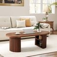 thumbnail image 3 of Wirrytor Mid-Century Oval Fluted Coffee Table with Hidden Storage, 47" Wood Center Table for Living Room, Walnut, 3 of 9