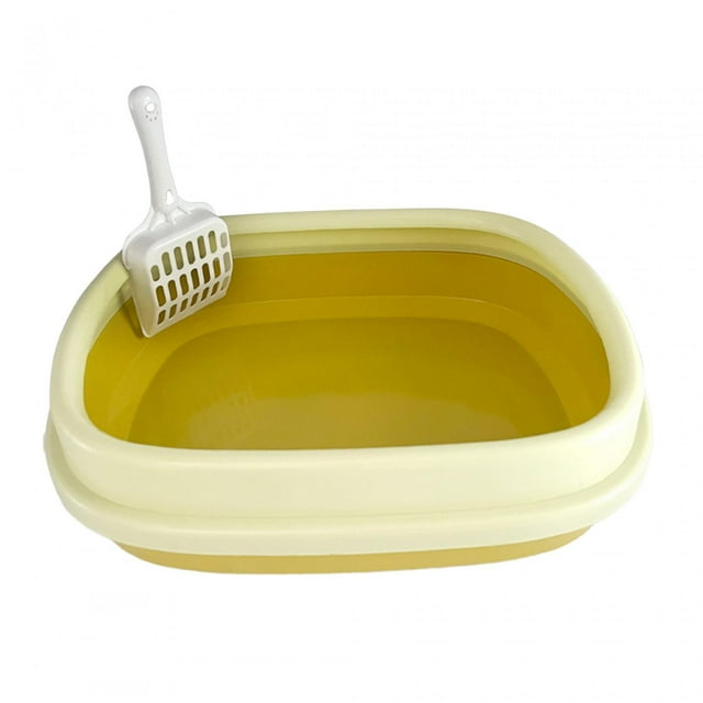 DOLITY Kitty Litter Tray Sturdy Easy Cleaning Cat Toilet for Small ,Large Cats Pets yellow