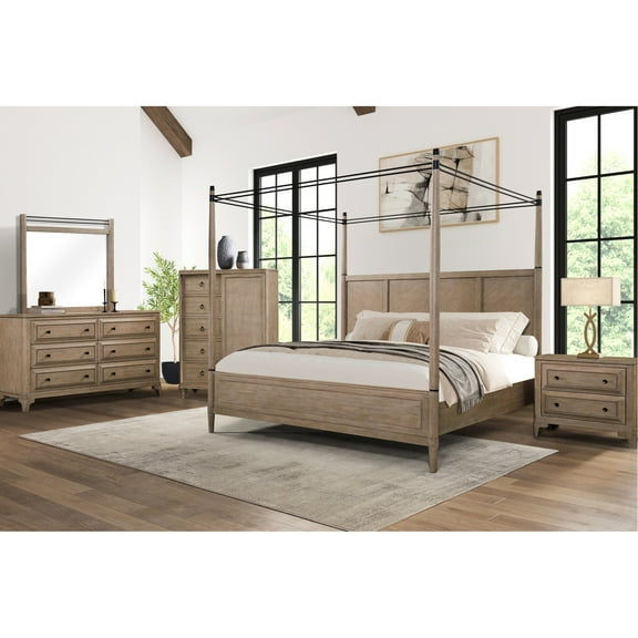 Queen Canopy Bedroom Furnishings: 2 Drawer Nightstand, Dresser With Poster Mirror, Door Chest, Sand Finish, Metal Decorations, Felt Lined & Drawers, Solid Wood   And Custom Hardware 5 Suite: Bed, 2