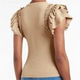 thumbnail image 3 of Solid Color V-Neck Women Slim Fit Ruffle Shirt Tops, 3 of 4