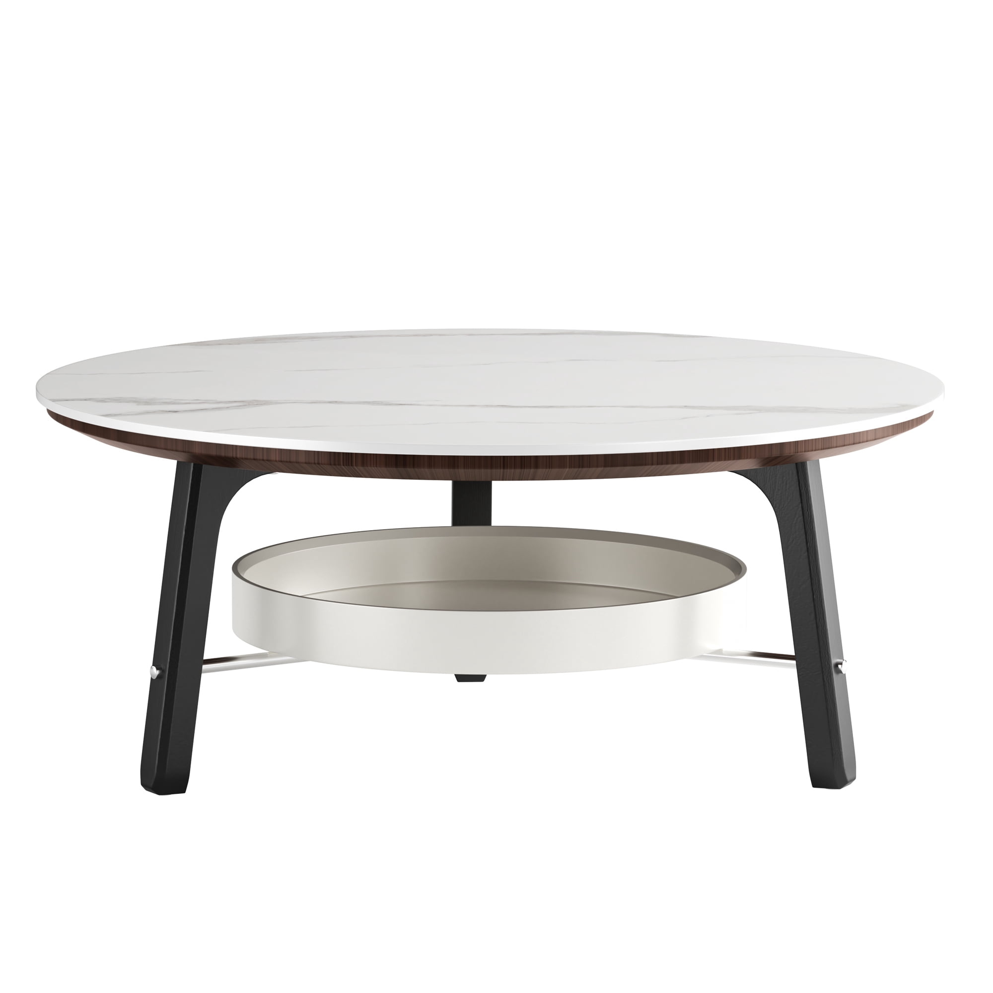 Leumius Round Coffee Table with Storage Shelf, Modern Minimalist Center Table for Living Room White