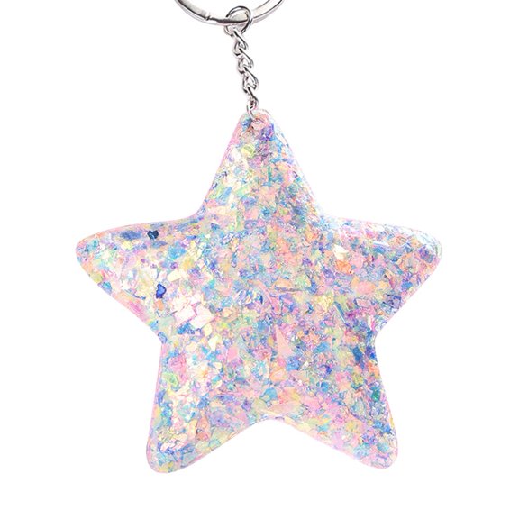 Sequins Five-pointed Star Key Ring Cute Keychain Decor Bag Charm Pendant Accessory (White)