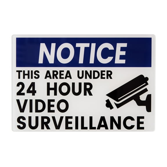 Pen+Gear 24-Hour Video Surveillance Sign, 4 × 6 Inches, White, Weather-Resistant
