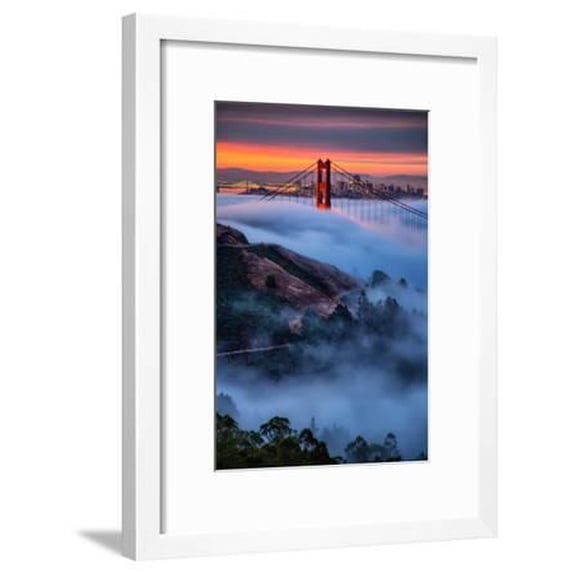Magical Fog and Sunrise Light, Golden Gate Bridge, San Francisco, Scenic Framed Art Print Wall Art by Vincent James