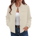 thumbnail image 3 of ITSAME Womens Button Down Coat Stand Collar Solid Color Long Sleeve Fall Winter Baseball Jacket Beige Size M, 3 of 7