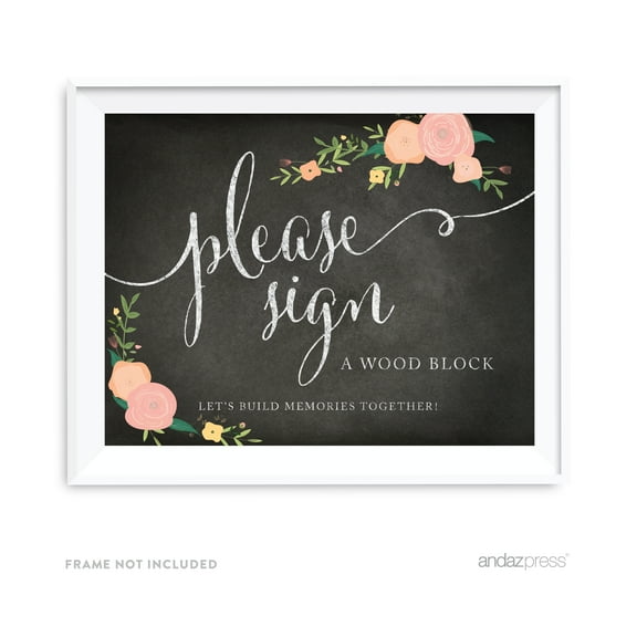 Sign Wood Block Chalkboard & Floral Roses Wedding Party Signs