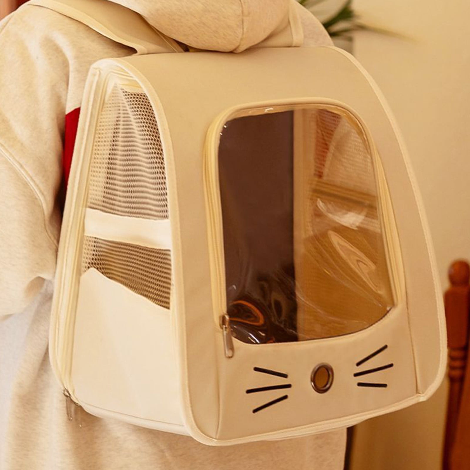 Beige Beige Pet Carrier Backpack For Cats Small Dogs Foldable Travel Bag With Breathable Mesh