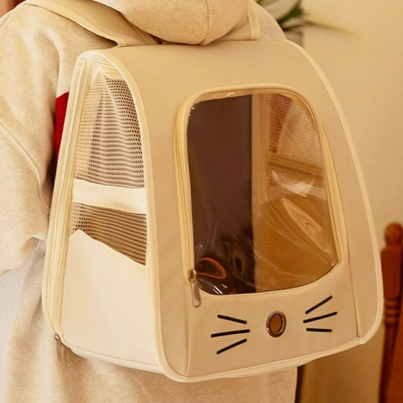 Tvtnvo Pet Carrier Dog Carrier Travel Backpack with Breathable Mesh Ergonomic Shoulder Straps with Chest Buckle Reinforced Structure Foldable Front and Side Pockets Beige 13.8x13.8x9.8in