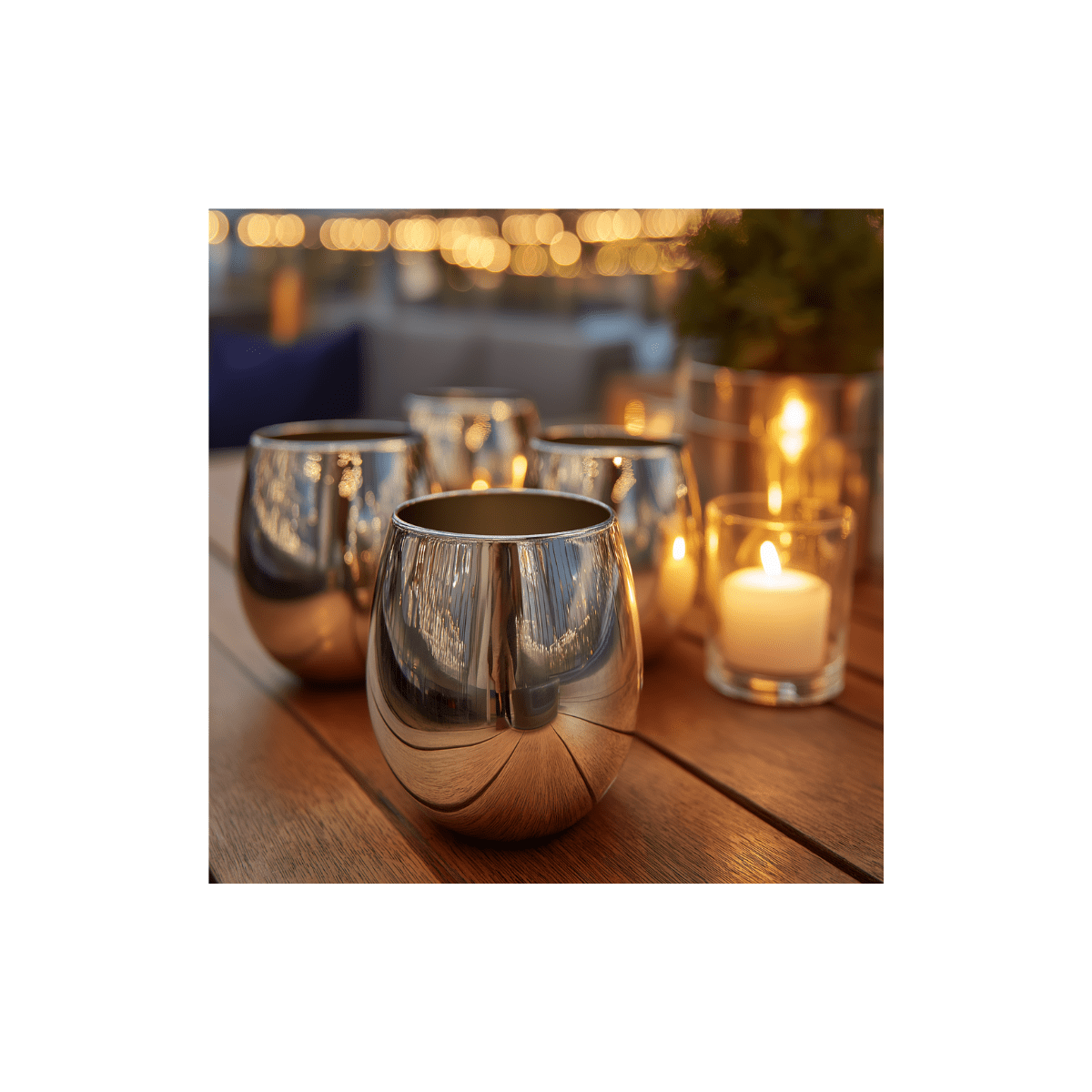 K&K Home Silver Stainless Steel Unbreakable Silver Stemless Wine Glasses - 15 oz - Set of 4 Colored, Stemless Metal Wine Glasses Perfect for Outdoors, Weddings, and Parties