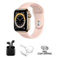 thumbnail image 1 of Refurbished Apple Watch Series 6 Stainless Steel 40mm A2293 (GPS + Cellular) Gold w/ Wireless Earbuds, 1 of 5