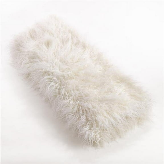 Throw Blanket with Faux Mongolian Fur Design, Ivory