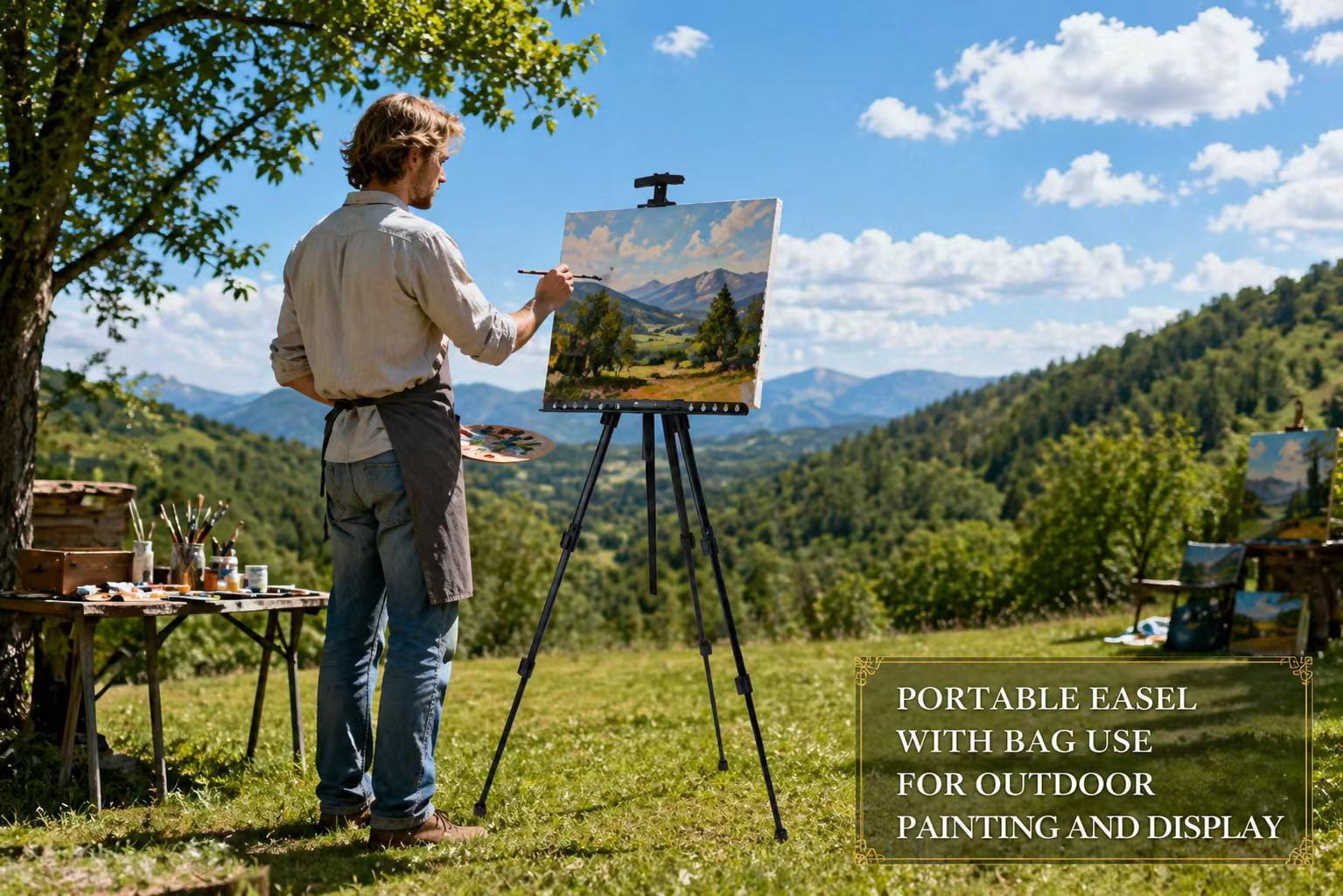 MXG Black Adjustable Aluminum Painting Easel, 17-61in Tabletop & Floor-Standing Display Easel, Poster Stand for Art & Signage, 25lb Capacity,
