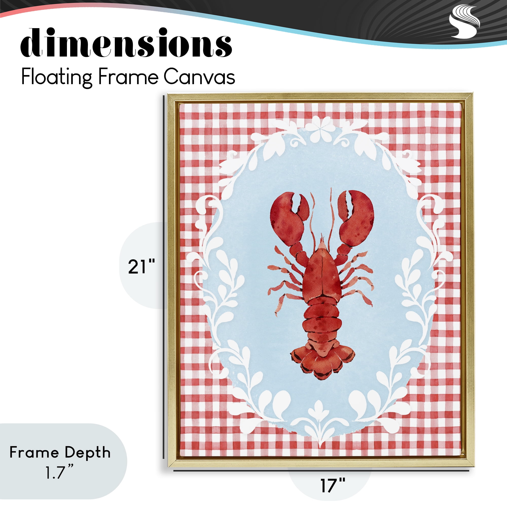 Stupell Industries Lobster with Red Plaid Gold Framed Floater Canvas Wall Art, design by Heather Lee Chan