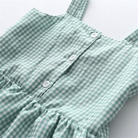 

Cathalem New Stock Clothes Toddler Kids Baby Girls Ruffle Sleeveless Plaid Strap Button T Shirt Tops New Born Clothes for Girls Childrenscostume Green 1-2 Years