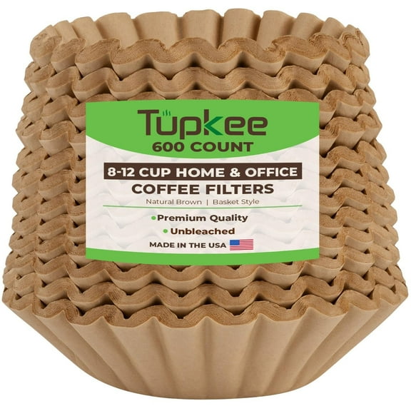 Tupkee Coffee Filters 8-12 Cups - 600 Count, Basket Style, Natural Brown Unbleached Coffee Filter, Made in the USA