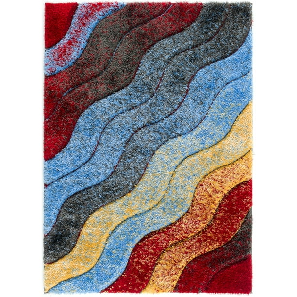 Puffy Mary Geometric Shag 3D Textured High Pile Area Rug 8x10 in