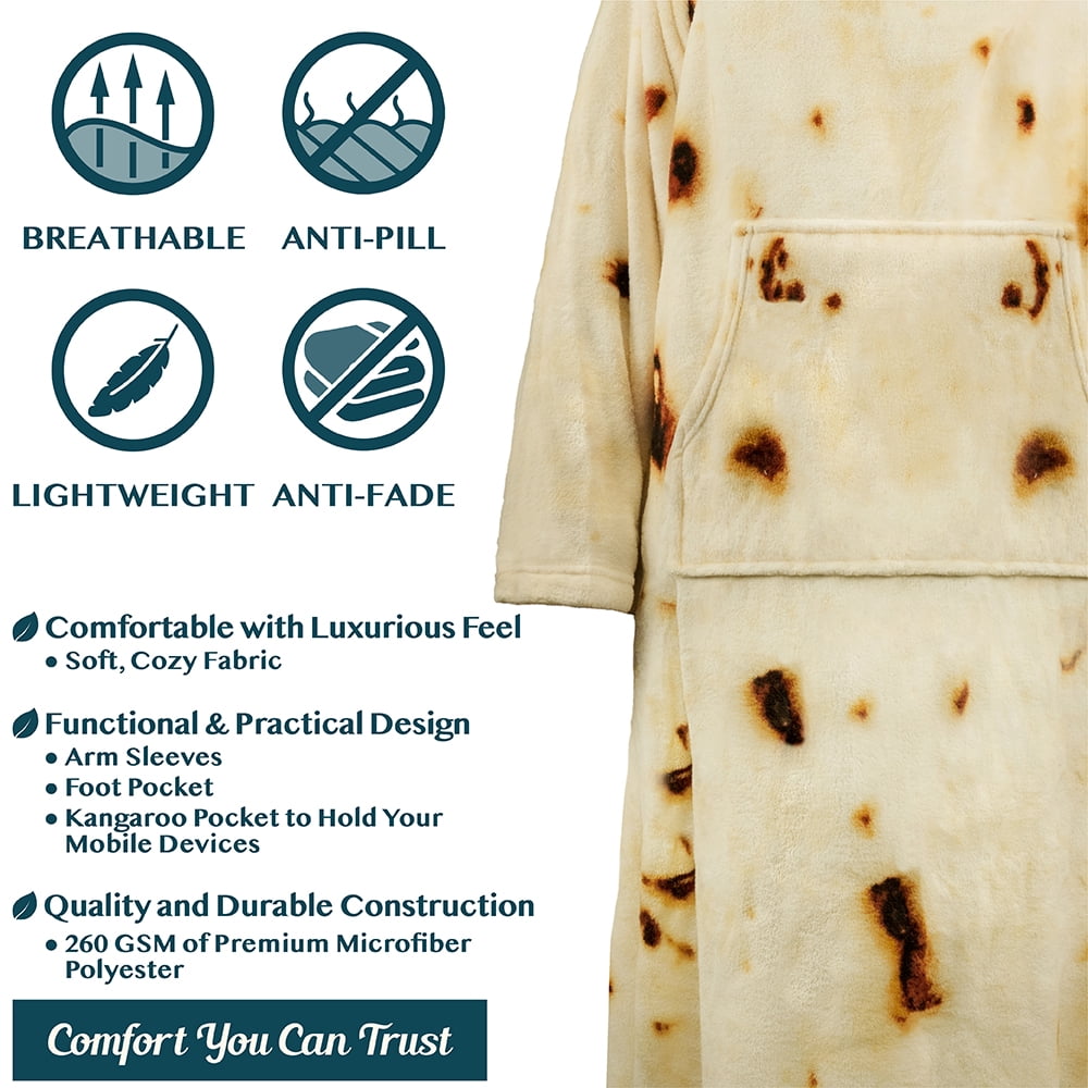 PAVILIA Fleece Blanket with Sleeves, Foot Pockets for Women Men Adults, Plush Wearable Blanket Throw Wrap, Warm Snuggle Blanket Robe, Cozy Gift Ideas Wife Mom, Burrito Beige