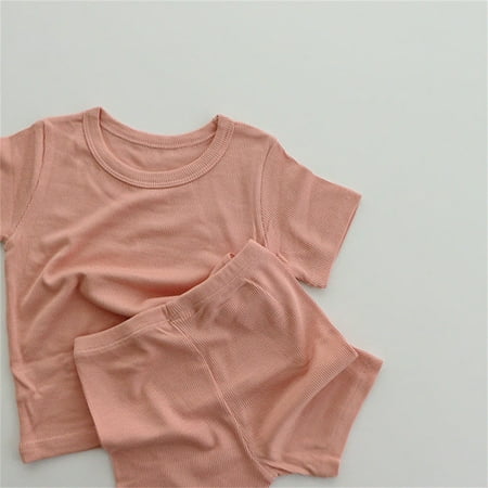 

kpoplk Summer Outfits For Toddler Boys Infant Baby Girls Boys Shorts Set Sleeveless Tank Top T-shirt Drawstring Jogger Shorts 2Pcs Waffle Summer Clothes(Pink)