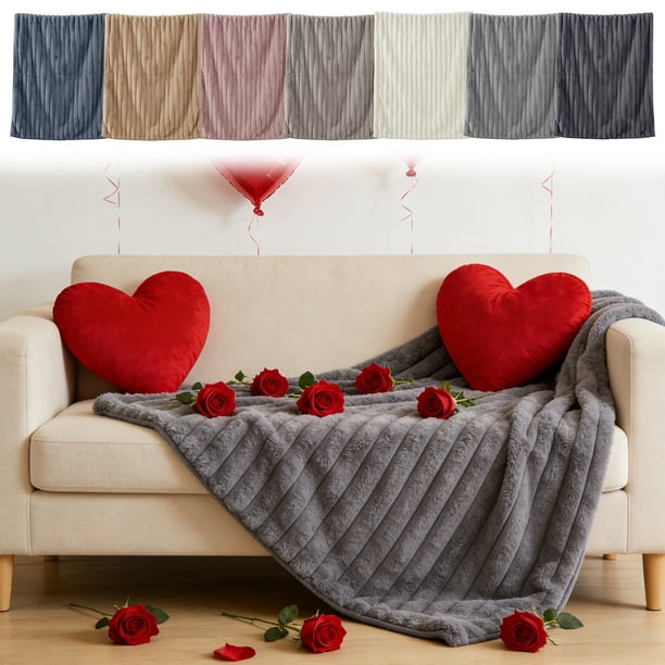 Manta polar Raschel de doble capa | Suave, gruesa y cálida para el invierno | Poliéster | Diseño a rayas | 70 x 100 cm | Azul, rosa, blanco, café, gris, caqui | Comodidad para cama y sofá