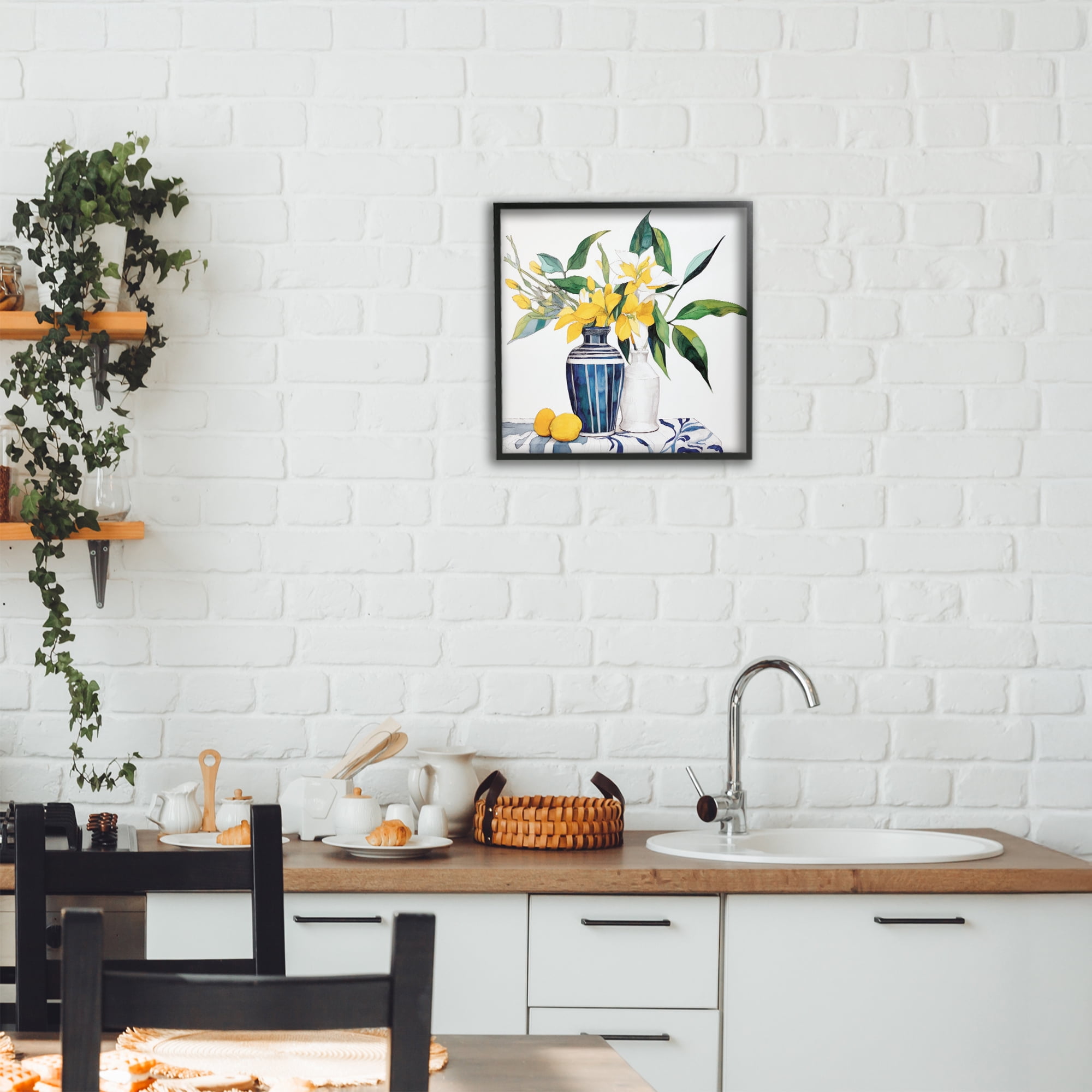 Stupell Industries Lemons And Blooms Table Black Framed Giclee Art, design by Ray Powers