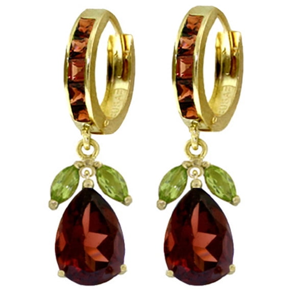 Galaxy Gold 14k Solid Gold Garnet Dangle Earrings with Peridots