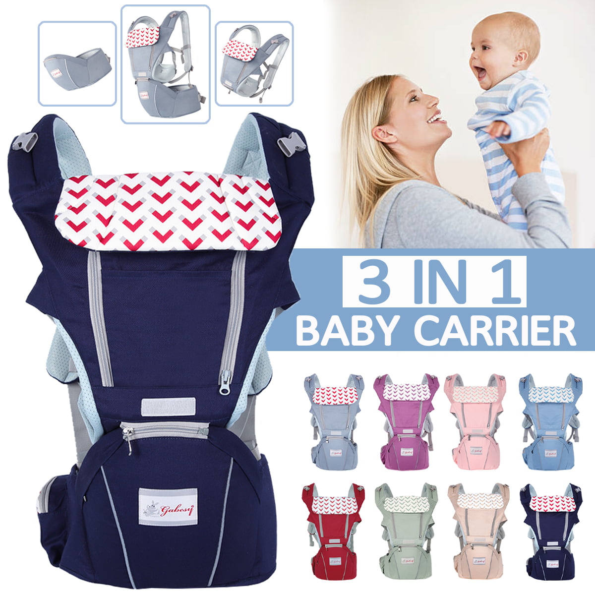 9 in 1 Ergonomic Baby Carrier With Hip Seat Stool Adjustable Wrap Sling Backpack