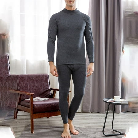 

2Pcs Men Thermal Underwear Plus Velvet Suit Pajamas Home Service Warm Base Shirt